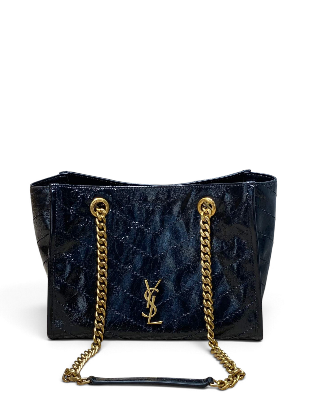 Saint Laurent Niki Small Shopping Bag in Black Waxed calfskin Leather - Front View