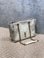 Saint Laurent Niki Small Shopping Bag in Ivory Waxed calfskin Leather - Detail View 2