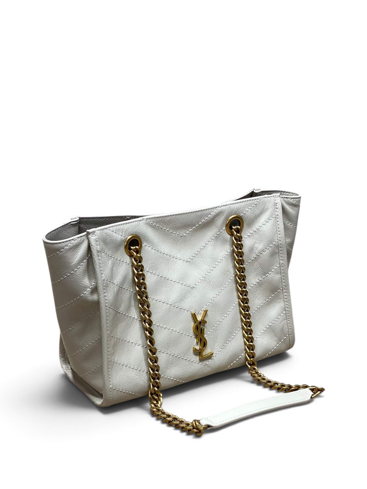 Saint Laurent Niki Small Shopping Bag in Ivory Waxed calfskin Leather - Detail View 2