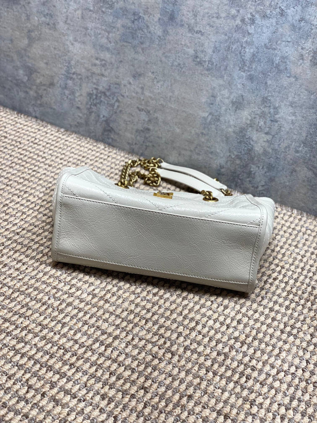 Saint Laurent Niki Small Shopping Bag in Ivory Waxed calfskin Leather - Detail View 4