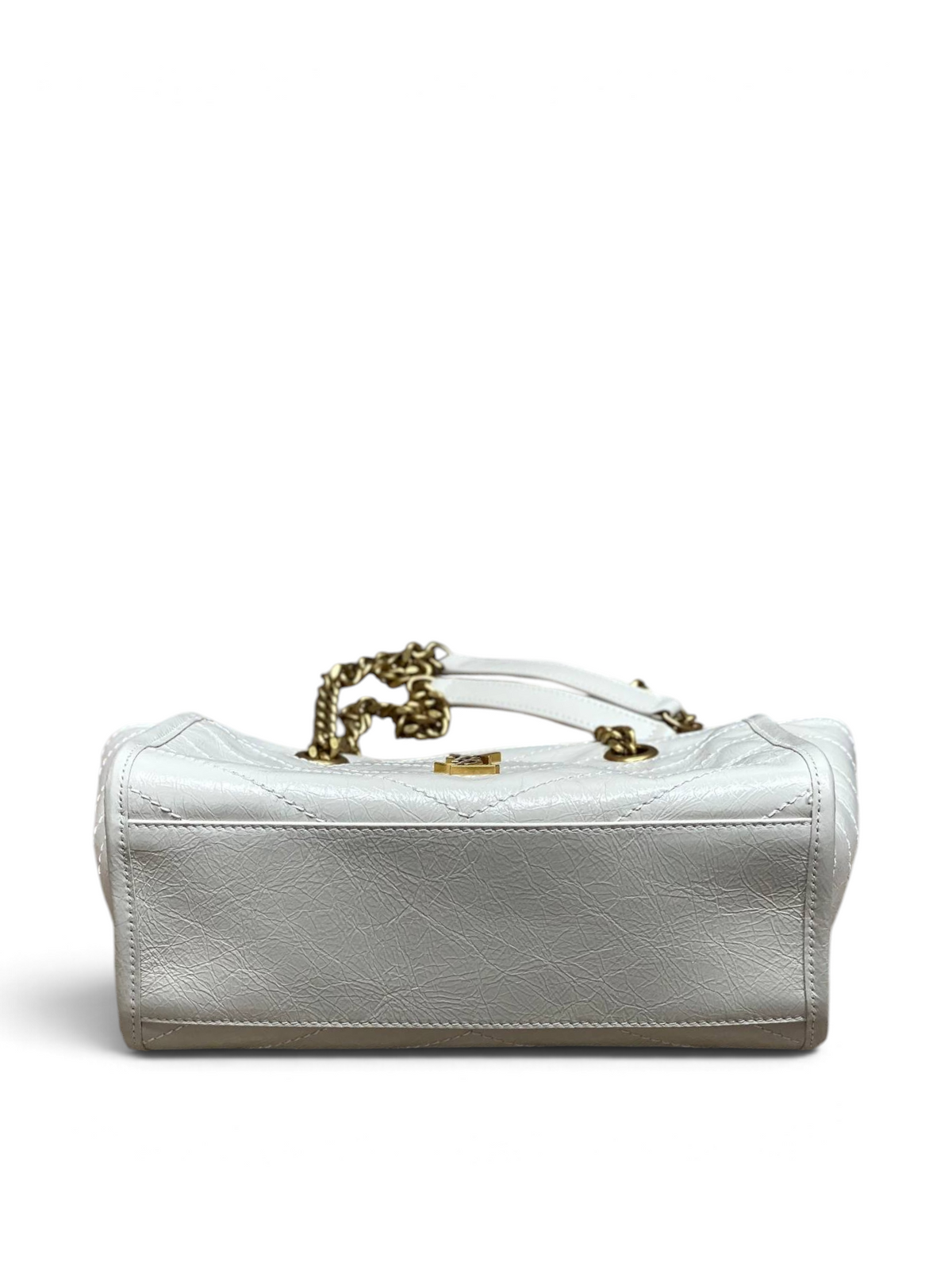 Saint Laurent Niki Small Shopping Bag in Ivory Waxed calfskin Leather - Detail View 4