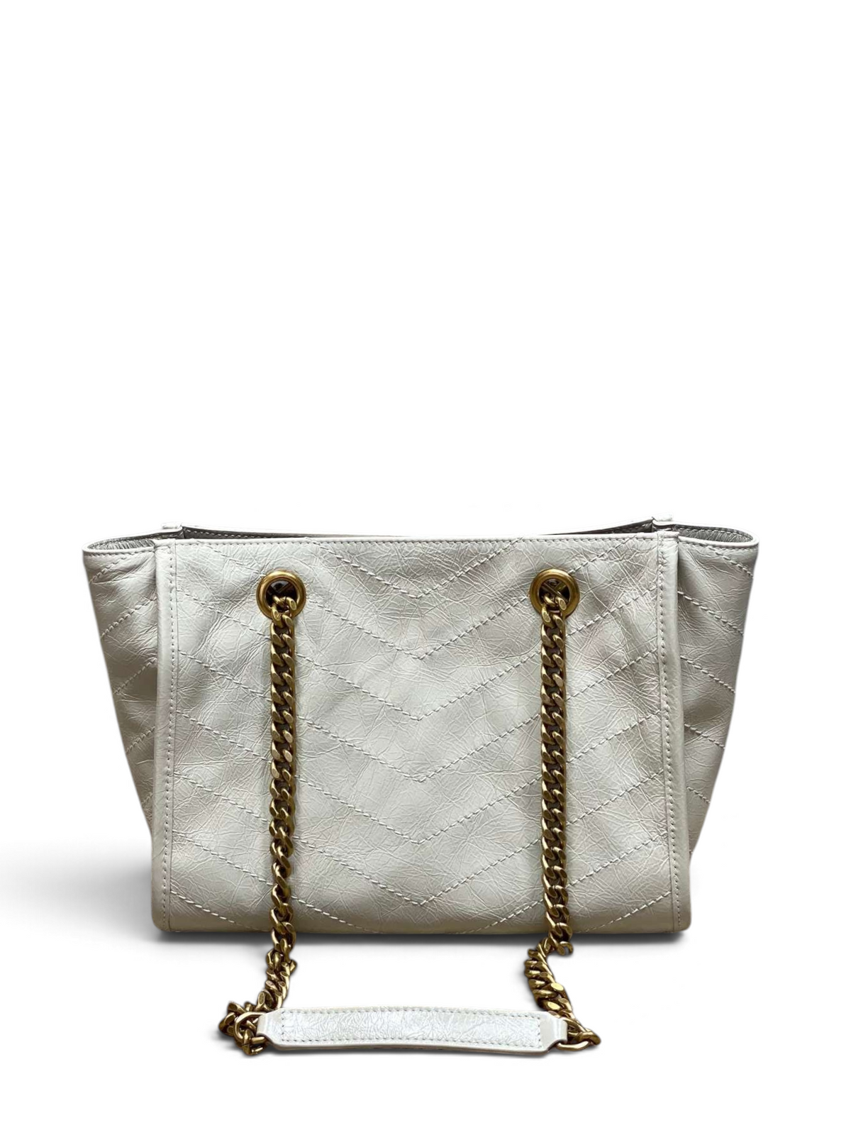 Saint Laurent Niki Small Shopping Bag in Ivory Waxed calfskin Leather - Detail View 3