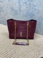 Saint Laurent Niki Small Shopping Bag in Burgundy Waxed calfskin Leather - Front View