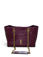 Saint Laurent Niki Small Shopping Bag in Burgundy Waxed calfskin Leather - Front View