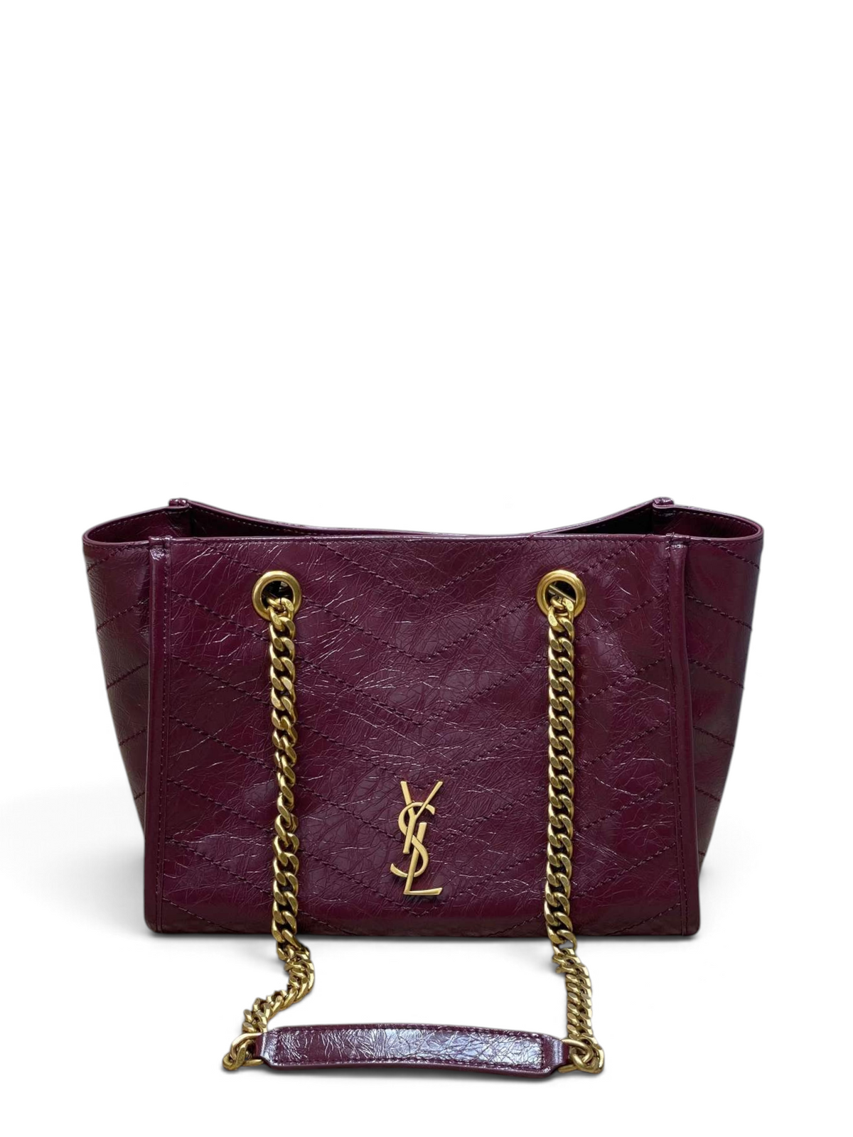 Saint Laurent Niki Small Shopping Bag in Burgundy Waxed calfskin Leather - Front View