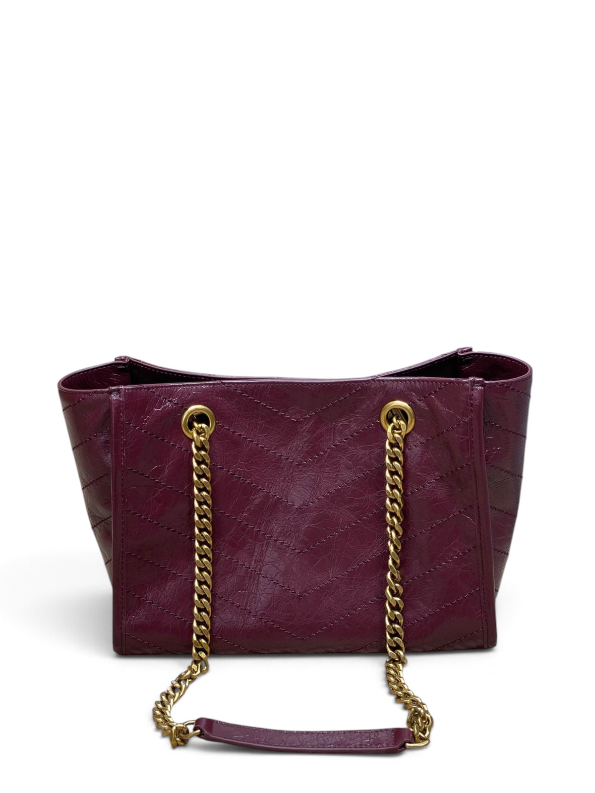 Saint Laurent Niki Small Shopping Bag in Burgundy Waxed calfskin Leather - Detail View 3