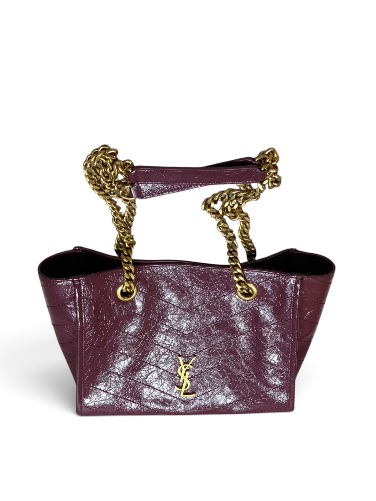 Saint Laurent Niki Small Shopping Bag in Burgundy Waxed calfskin Leather - Detail View 5