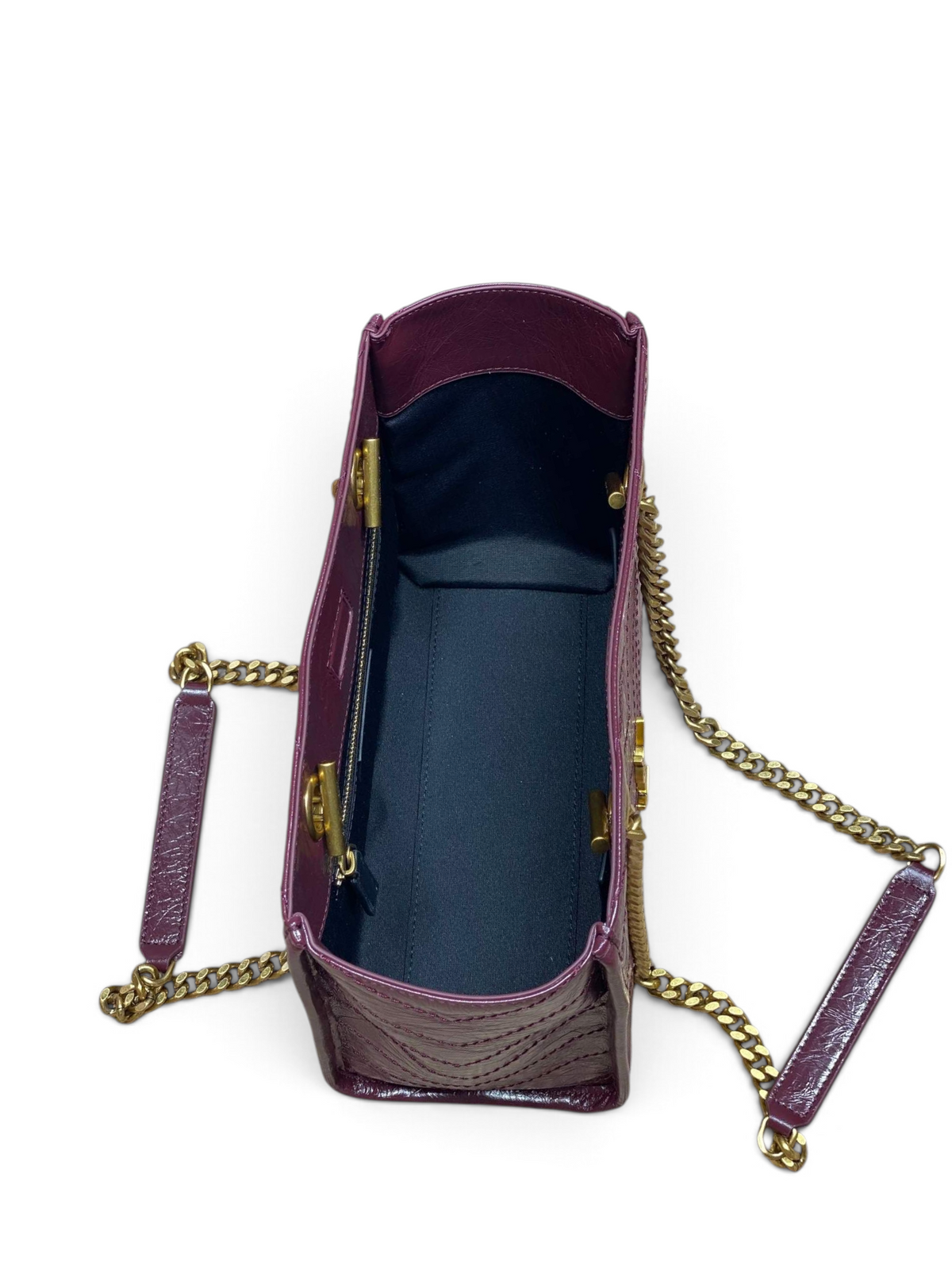 Saint Laurent Niki Small Shopping Bag in Burgundy Waxed calfskin Leather - Detail View 8
