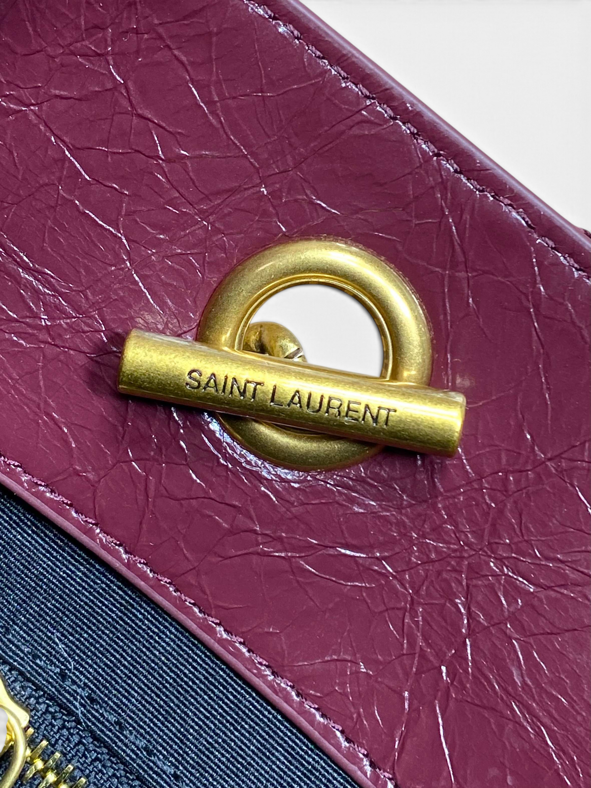 Saint Laurent Niki Small Shopping Bag in Burgundy Waxed calfskin Leather - Detail View 7