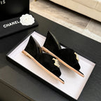 Quilted Double C Wedge Slide Sandals - Black - View 9