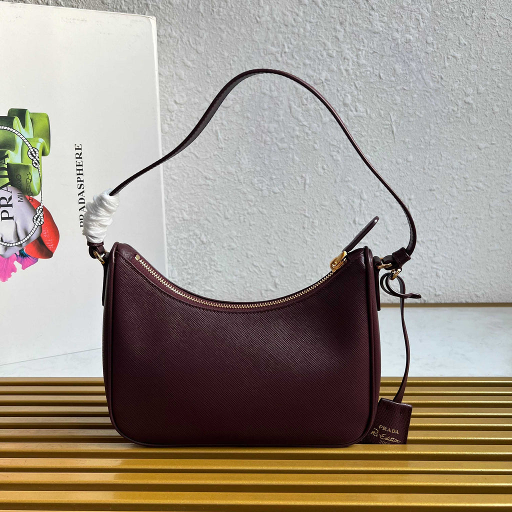 Re-Edition 2005 Saffiano Leather Mini Bag - Burgundy - View 5