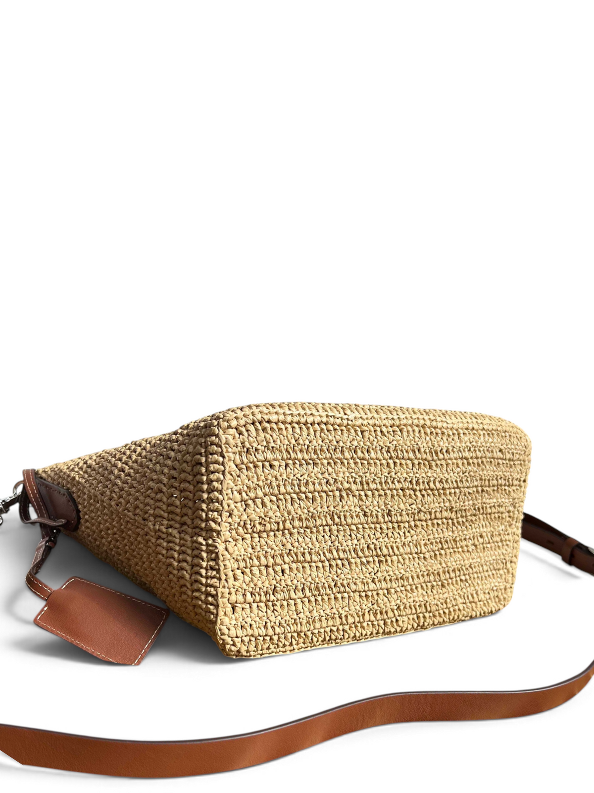 Small Crochet And Leather Bucket Bag - Beige/Brandy - View 3
