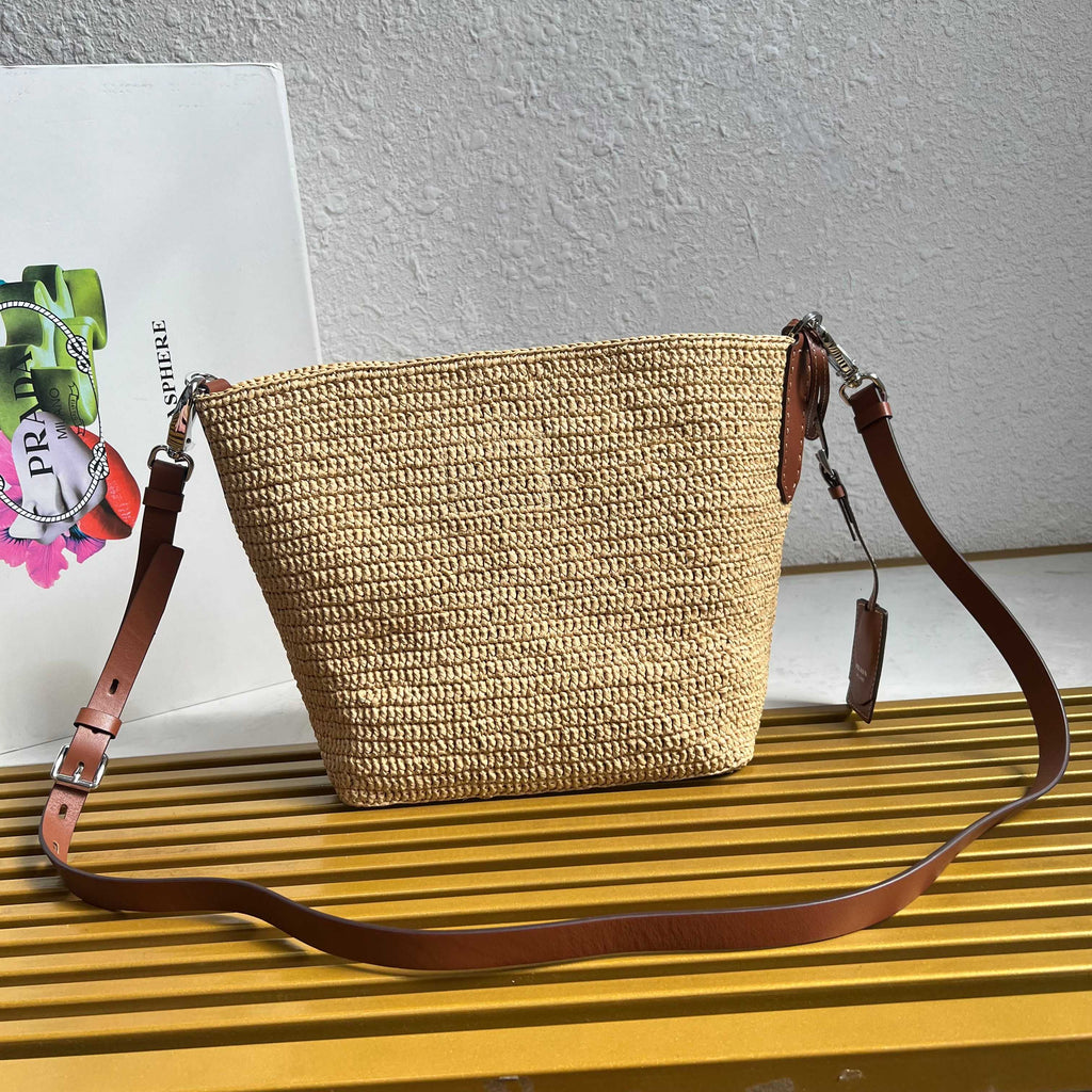 Small Crochet And Leather Bucket Bag - Beige/Brandy - View 4