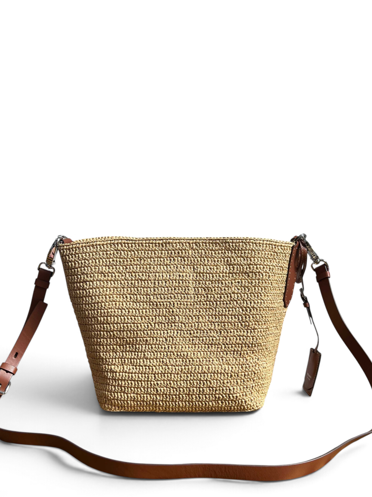 Small Crochet And Leather Bucket Bag - Beige/Brandy - View 4