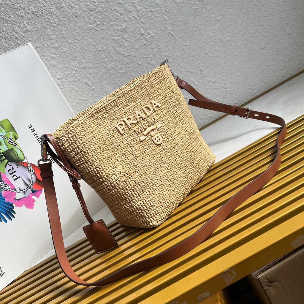 Small Crochet And Leather Bucket Bag - Beige/Brandy - View 2