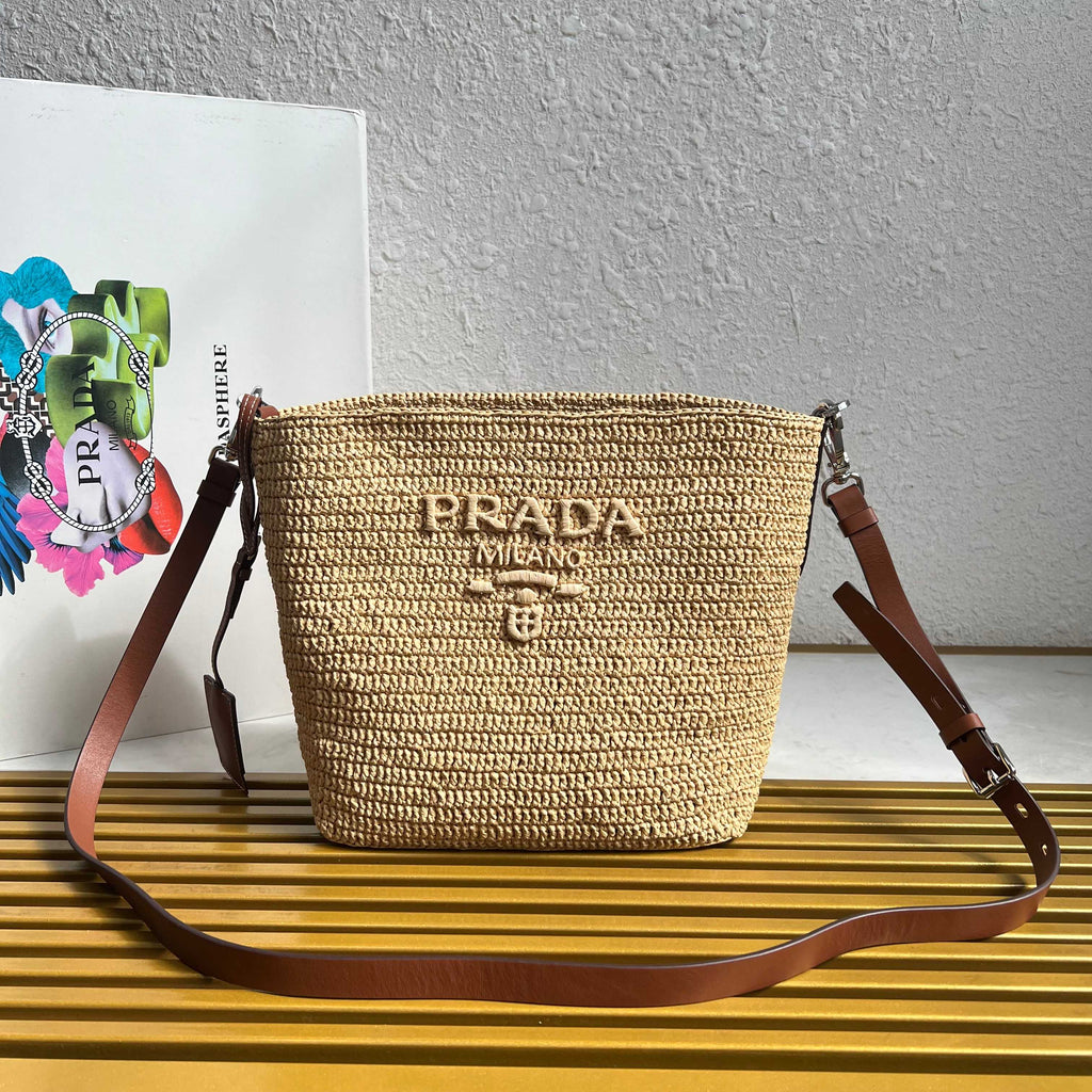 Small Crochet And Leather Bucket Bag - Beige/Brandy - View 1