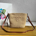 Small Crochet And Leather Bucket Bag - Beige/Brandy - View 1