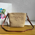 Small Crochet And Leather Bucket Bag - Beige/Brandy - View 1