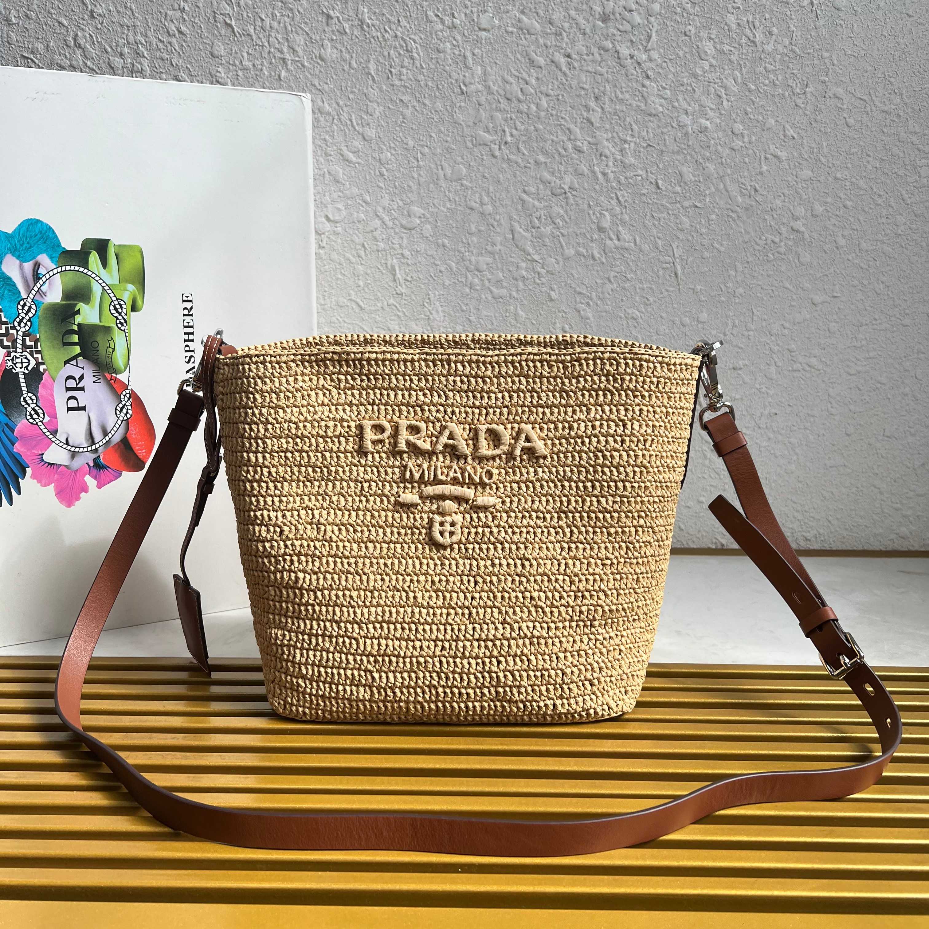 Small Crochet And Leather Bucket Bag - Beige/Brandy - View 1
