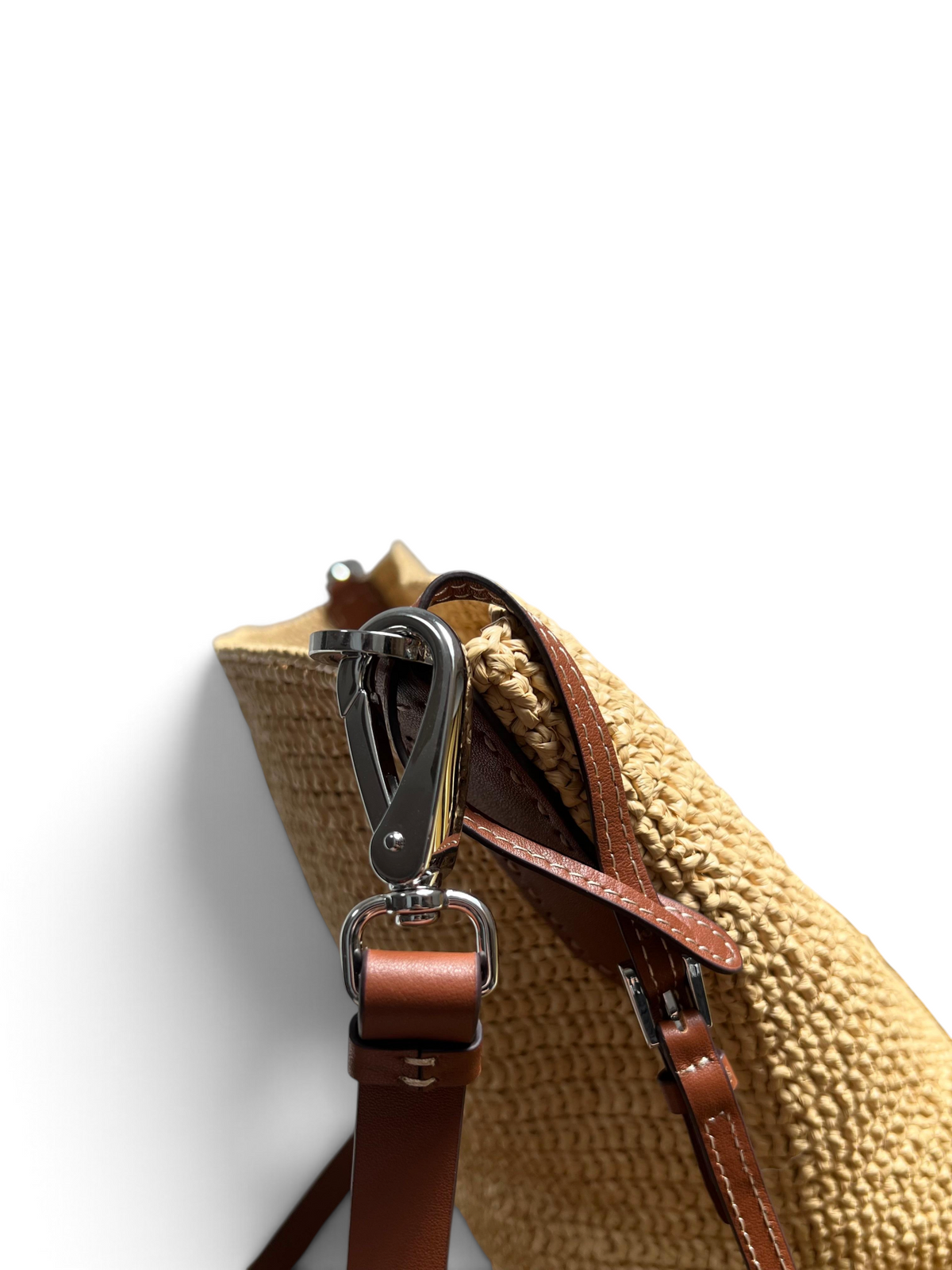 Small Crochet And Leather Bucket Bag - Beige/Brandy - View 6