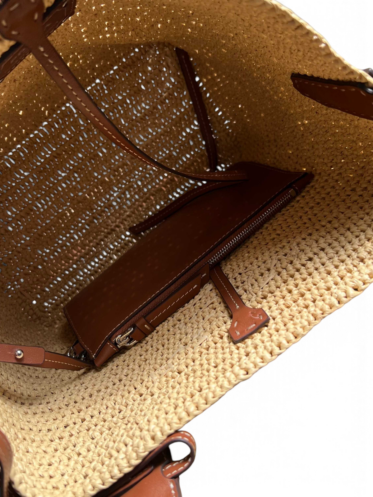 Small Crochet And Leather Bucket Bag - Beige/Brandy - View 8