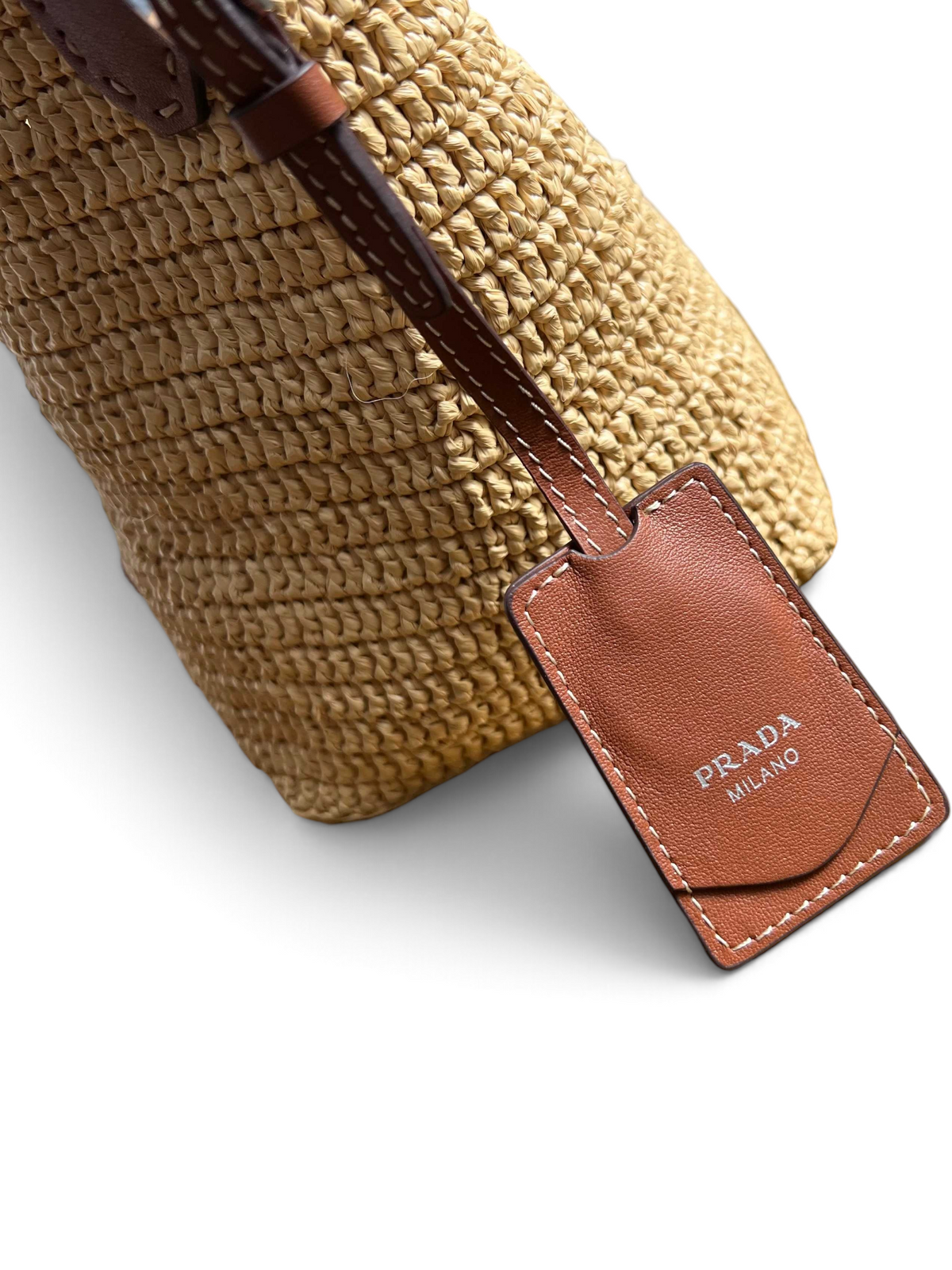 Small Crochet And Leather Bucket Bag - Beige/Brandy - View 7