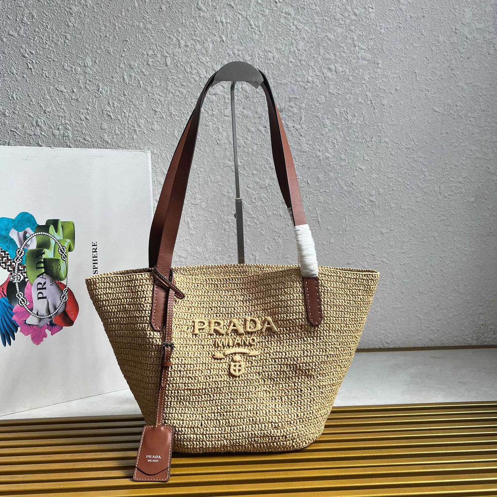 Medium Crochet And Leather Tote Bag - Beige/Brandy - View 1