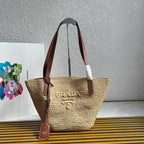 Medium Crochet And Leather Tote Bag - Beige/Brandy - View 1