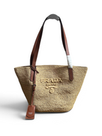 Medium Crochet And Leather Tote Bag - Beige/Brandy - View 1