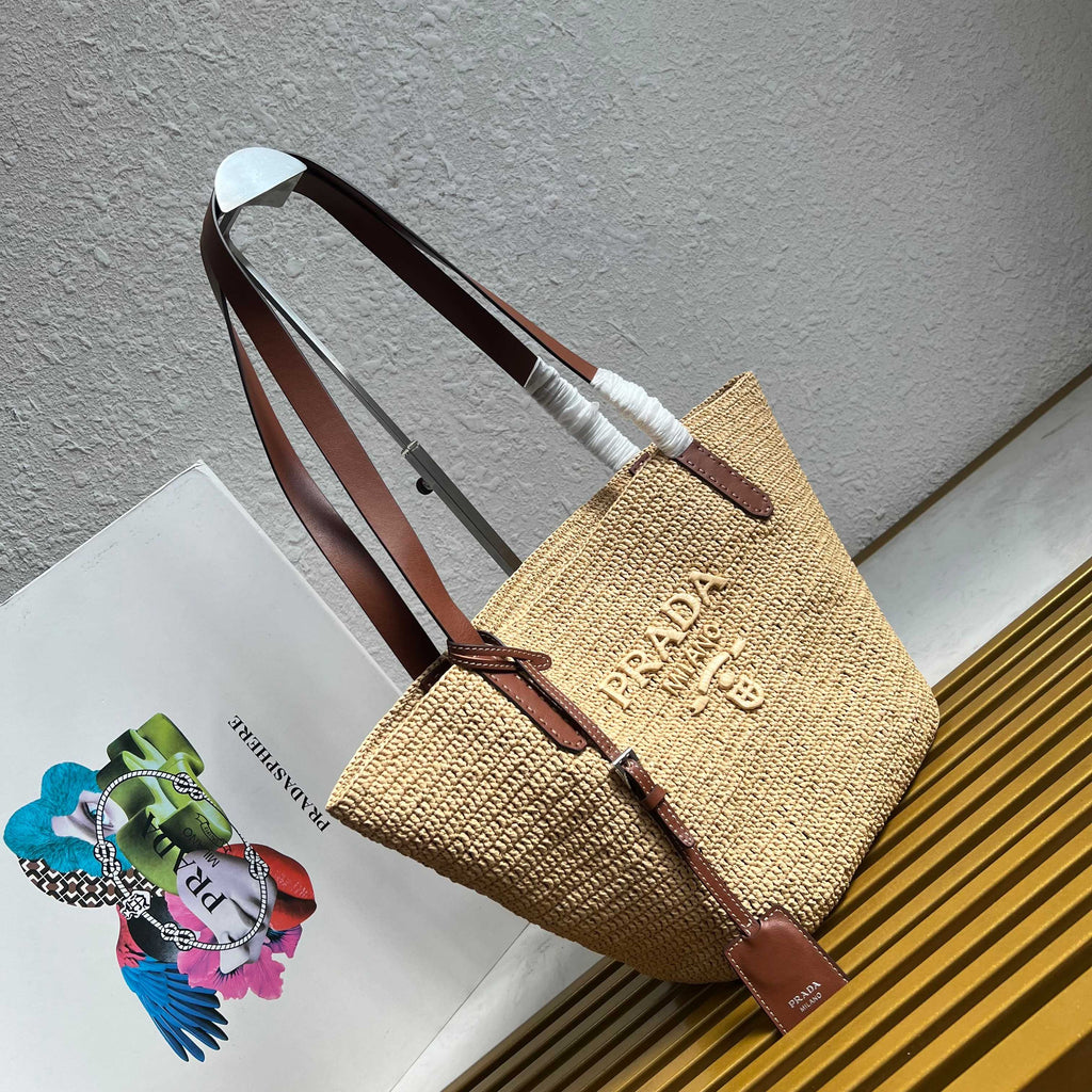 Medium Crochet And Leather Tote Bag - Beige/Brandy - View 2