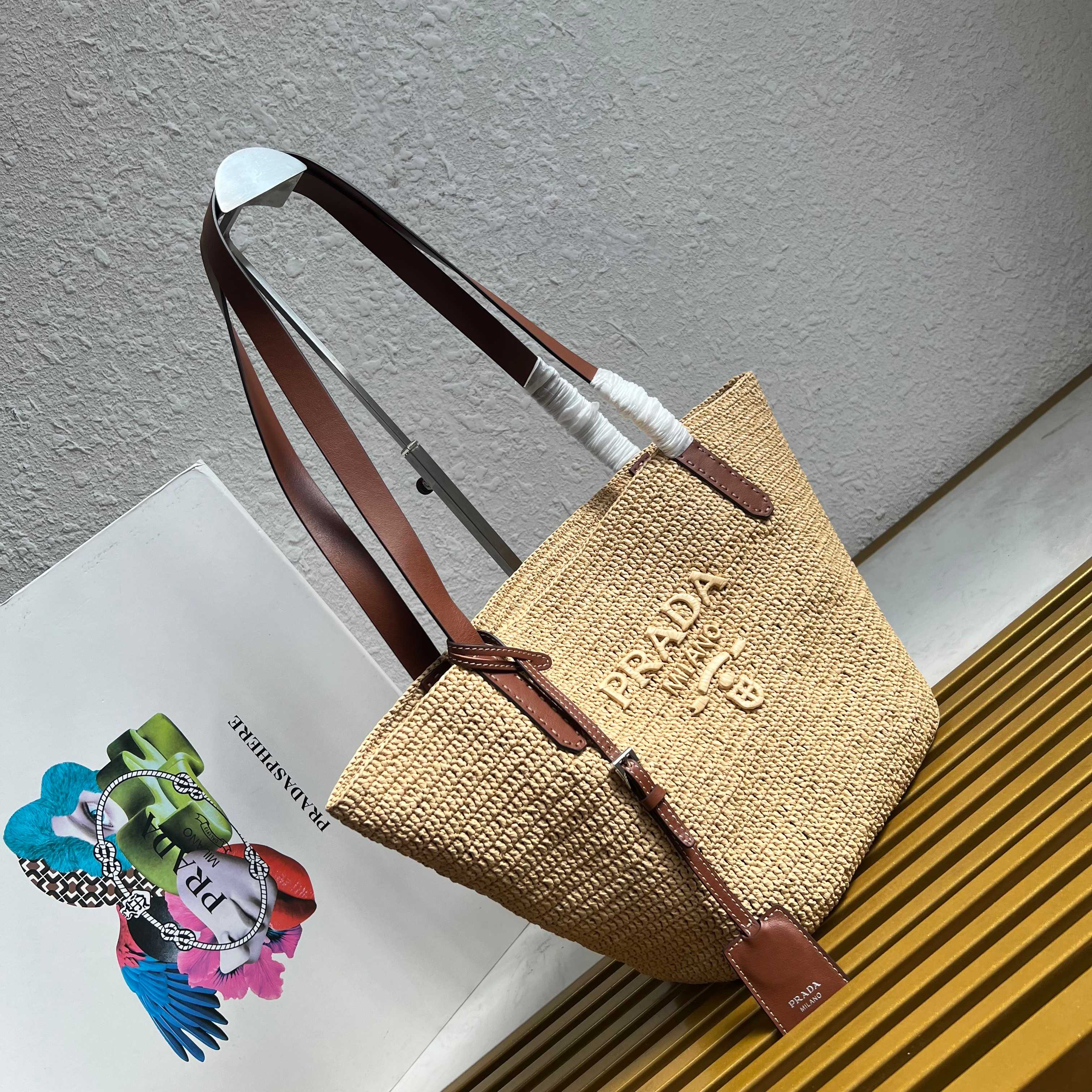 Medium Crochet And Leather Tote Bag - Beige/Brandy - View 2