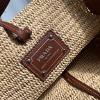 Medium Crochet And Leather Tote Bag - Beige/Brandy - View 9