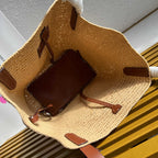 Medium Crochet And Leather Tote Bag - Beige/Brandy - View 8