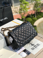 3.55 Large Caviar Leather Classic Double Flap Bag - Gold hardware