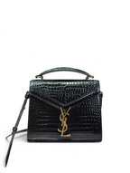 SWORD LUXURY siyah timsah derisi görünümlü, altın tonlu YSL logolu ve saplı Cassandra mini çanta.