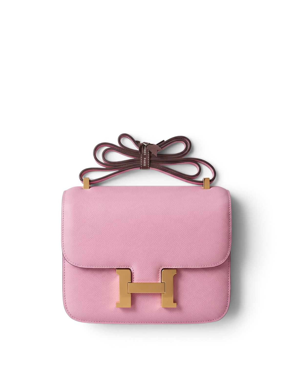 SWORD LUXURY marka, altın tonlu H tokalı, açık pembe deri Hermès Constance 18 çanta.