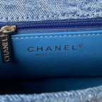 Denim Flap Bag with Silver-Tone Chain