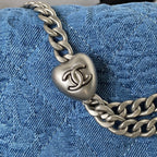 Mini Flap Bag in Quilted Denim with Silver-Tone Chain