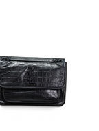 SWORD LUXURY siyah timsah derisi görünümlü Saint Laurent Niki omuz çantası, ton sür ton YSL logolu ve zincir askılı.