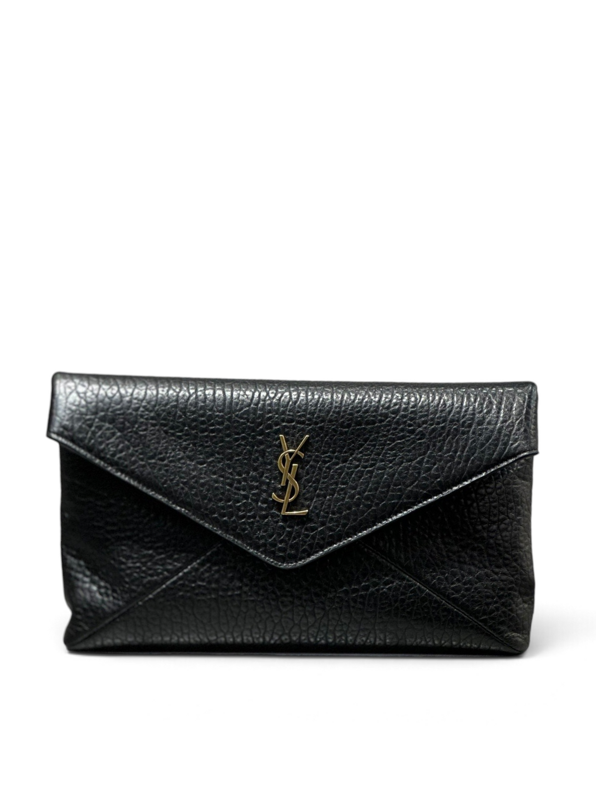 SWORD LUXURY siyah taneli deri zarf model YSL logolu şık el çantası
