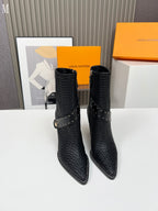 Knit & Leather Block Heel Ankle Boots