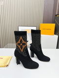 Monogram Knit Block Heel Boots