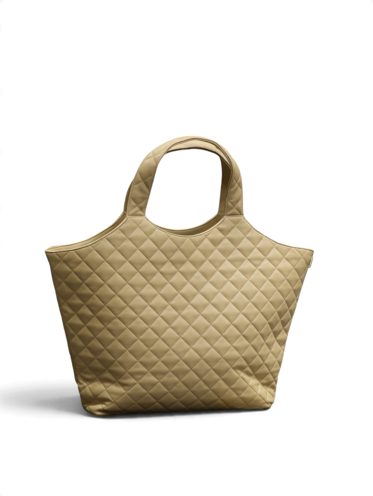 SWORD LUXURY bej renkli, elmas dikişli, deri dokulu büyük boy tote çanta ve uyumlu mini çantası.