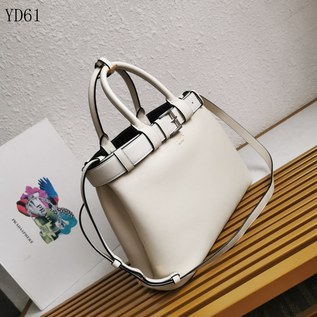 Buckle Belted Medium Leather Tote Bag