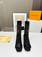 Monogram Knit Sock Ankle Boots