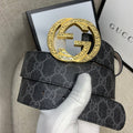 Monogram Canvas Belt with Gold-Tone Interlocking GG Buckle