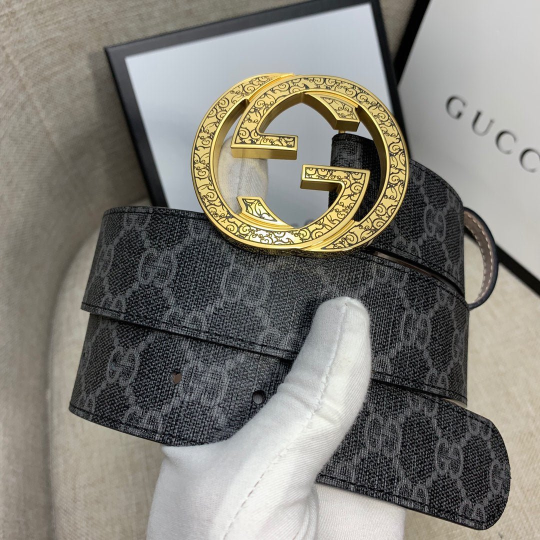 Monogram Canvas Belt with Gold-Tone Interlocking GG Buckle