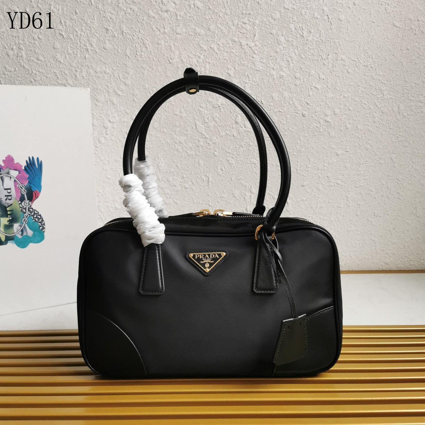 Re-Nylon and Saffiano Leather Two-Handle Bag