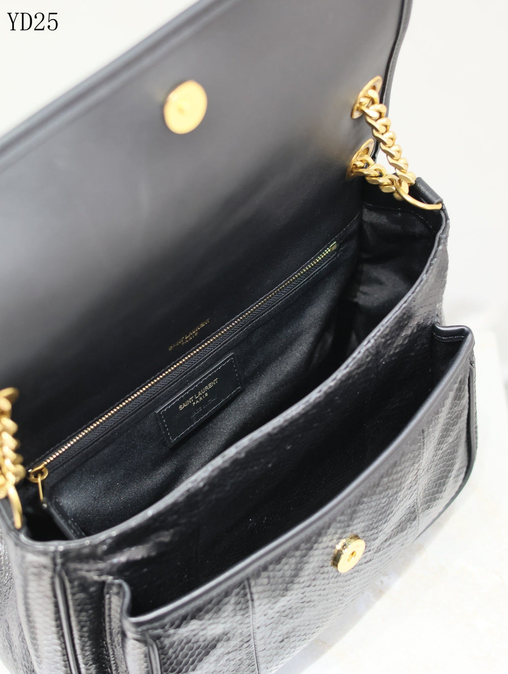 Niki Black Python-Textured Leather Shoulder Bag - 28 cm