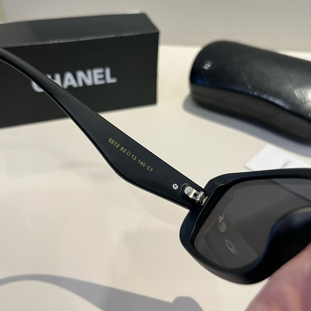 Quilted-Temple Rectangle Sunglasses - Black - View 9